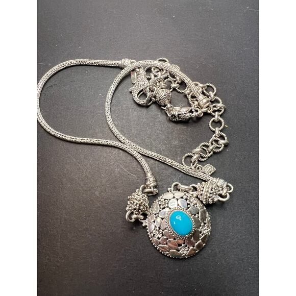 Sarda Turquoise Sterling silver Byzantine station necklace 16-25 inches - Picture 11 of 16